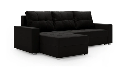 Ecksofa mit Schlaffunktion Pablos schwarz Universal-Ecksofa mit Bettzeugstauraum Ziersteppung auf der Sitzfläche