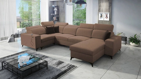 Ecksofa mit Schlaffunktion Kelly Sleek IV hellbraun rechte Ecke Schlafsofa mit Bettzeugkästen Webstoff