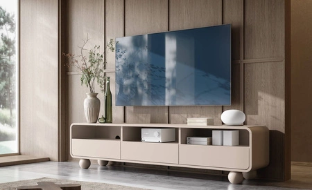 TV Schrank Bion 180 cm beige modernes Design abgerundete Linien TV-Schrank Designer kugelförmige Beine