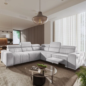 Ecksofa mit Schlaffunktion Castel III Lux grau Esche rechts äußerst bequemes Ecksofa für das Wohnzimmer mit ausziehbarer Fußstütze