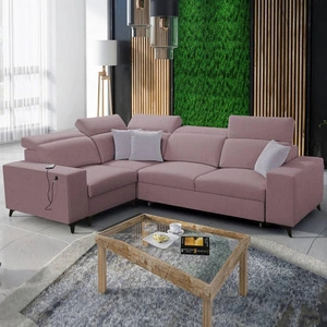 Ecksofa mit Schlaffunktion Kelly Sleek II lavendel rosa links elegantes Ecksofa für Wohnzimmer aus Webstoff