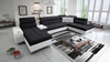 Ecksofa mit Schlaffunktion Dafni V schwarz-weißes, linksgeflochtenes, bequemes Ecksofa mit verstellbaren Kopfstützen