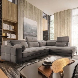 Ecksofa Samos grau rechts modernes Design einfach und stilvoll Körper passt jede Innenarchitektur verstellbare Kopfstützen