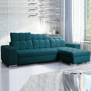 Ecksofa mit Schlaffunktion Luigi türkis rechtes Ecksofa mit zwei Bettkästen Stoff mit interessanter Struktur