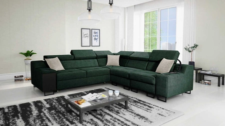 Ecksofa mit Schlaffunktion Alcamo III grün rechts funktionelles und stilvolles Ecksofa mit Schublade in der Seite zwei Behälter für Bettzeug