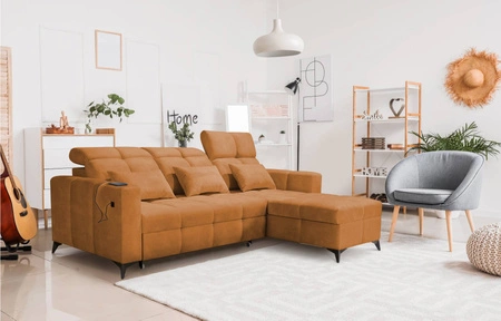 Ecksofa mit Schlaffunktion Laredo honey rechte Ecke komfortables und stilvolles Schlafsofa mit Bettzeugcontainer