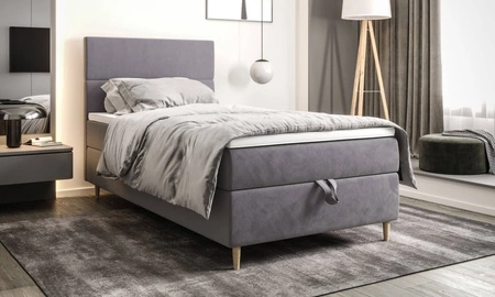 Boxspringbett Bing 90x200 hellgrau im modernen skandinavischen Stil mit gepolstertem Kopfteil Bett mit Staukasten