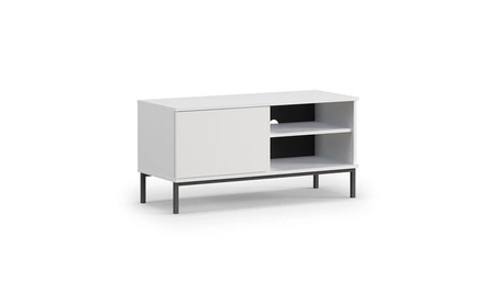 RTV Schrank Tutti 100 cm weiß einfache Form des Schrankes auf einem Metallsockel in schwarzem eleganten Design