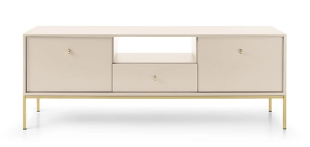 TV-Schrank Mono 154 cm Beige Minimalistisches Design schlichte Form mit goldenen metallischen Elementen stilvoller Griff