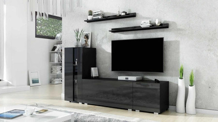 Oropos schwarz / schwarz glänzend universelle und stilvolle Schrankwand für das Wohnzimmer einfache Stücke, die in jedes Interieur passen wird