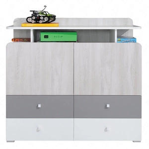 Kommode Arona 110 cm weiß / wilton eiche weiß / grau ideal für das Jugendzimmer funktionell und geräumig