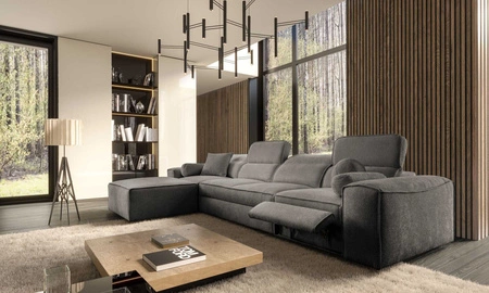 Ecksofa mit Schlaffunktion Viano XII Lux grau linksseitiges Designer-Ecksofa für das Wohnzimmer mit komfortablem ausziehbarem Fußteil