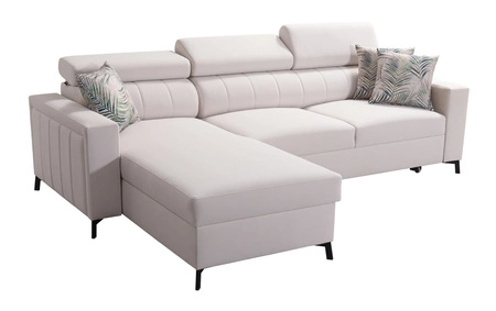 Ecksofa mit Schlaffunktion Savona graphit/weiß links elegantes Ecksofa verstellbare Kopfstützen Ziernähte