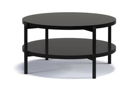 Runder Couchtisch 84 cm Sampi glänzend schwarz mit zusätzlicher Ablagefläche leichtes Design Metallgestell idealer Tisch für jede Einrichtung