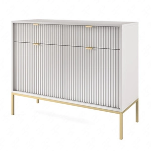 Kommode mit Schubladen Lovro 104 cm grau modernes Design wird Liebhaber von ausdrucksstarken Innenräumen Kommode mit Gold-Accessoires bereichert begeistern