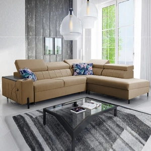 Ecksofa mit Schlaffunktion Belvi III dunkelbeige rechts bequemes und elegantes Ecksofa für das Wohnzimmer mit praktischem Stauraum an der Seite