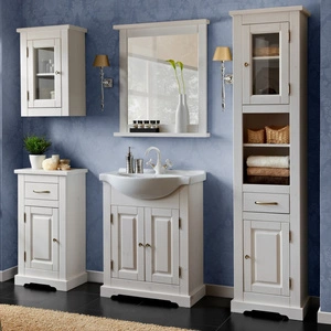 Badmöbel-Set Romantic weiß elegante Holzschränke für Badezimmer im klassischen Stil geschmackvolle Metallgriffe