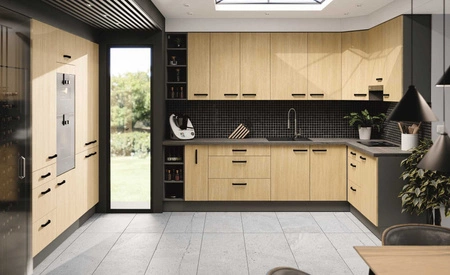 Chevron 60x60 GN-90 2F Eck-Küchenwandschrank mit dekorativem Fischgrätdekor feuchtigkeits- und beschädigungsbeständiger Schrank