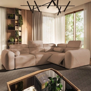 Ecksofa mit Schlaffunktion Cantare II Lux Lachs rechts bequemes Ecksofa für Wohnzimmer mit Lift Fußstütze weicher Stoff