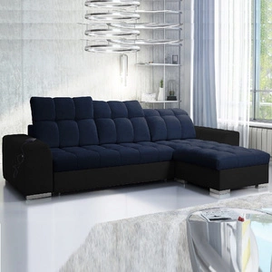 Ecksofa mit Schlaffunktion Luigi marineblau/schwarz rechtes Ecksofa mit zwei Bettkästen Stoff mit interessanter Struktur