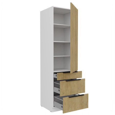 Küchenhochschrank Cremona 60 DKS-210 3S 1F Küchenschrank mit Schubladen feuchtigkeits- und beschädigungsbeständige Metallkantengriffe