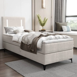 Boxspringbett Norco 90x200 ecru stilvolles Bett mit Bettwäsche Container Beleuchtung im Kopfteil macht es einzigartig