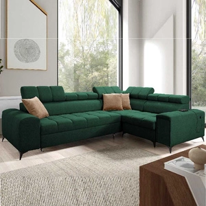 Ecksofa mit Schlaffunktion Bolmso II grün rechts Ecksofa mit Bettzeugbehälter Vollauszug in der Seite des Möbels