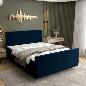 Boxspringbett Benet 180x200 Dunkelblau moderner skandinavischer Stil mit charakteristischem Kopfteil Kontinentale Bett