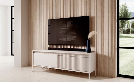 RTV Schrank Sesti 154 cm beige elegante Form des Möbels in einem modernen Stil Push-to-Open-System stabilen Metallbasis