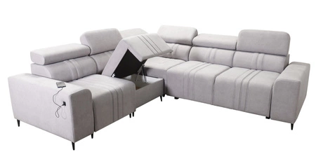 Ecksofa mit Schlaffunktion Castel III grau-braun links Ecksofa mit zwei Bettkästen verstellbare Kopfstützen