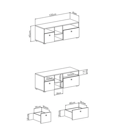 TV Schrank Epsilon 120 cm Beton / Weiß / Eiche Schrank mit TV-Schubladen ideal für das Jugendzimmer