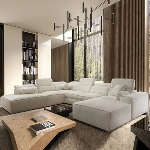 Ecksofa mit Schlaffunktion Viano X creme rechts Design Ecksofa für Wohnzimmer im modernen Stil verstellbare Kopfstützen