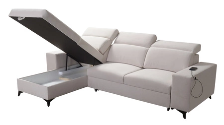 Ecksofa mit Schlaffunktion Kelly Sleek grau Esche links geflochten bequem und funktional Ecksofa für Wohnzimmer