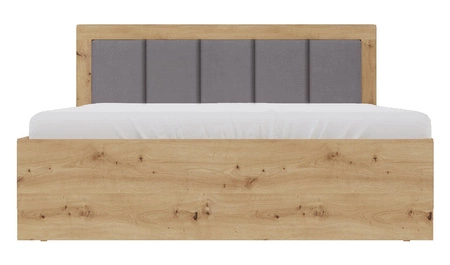 Bett Caspe 160x200 cm Eiche artisan mit Kasten ideales Bett für Schlafzimmer mit teilweise gepolstertem Kopfteil