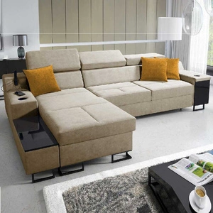 Ecksofa mit Schlaffunktion Alcamo beige links elegantes und stilvolles Ecksofa mit einer ausziehbaren praktischen Schublade an der Seite des Möbels