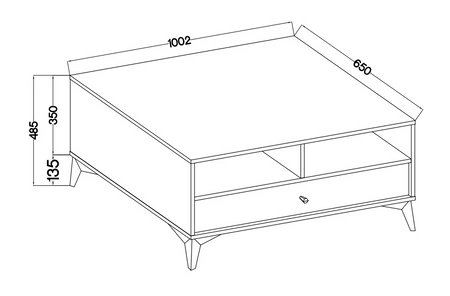 Kioto I Eukalyptus Couchtisch mit Schublade elegantes Design verstärkter Metallsockel in schwarz dezenter Griff