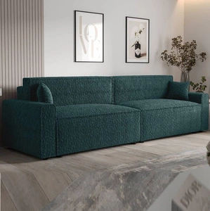 Klappsofa Brandon XL Bis türkis moderner Designstoff mit ausgeprägter Schleifenoberfläche Bettzeugbehälter