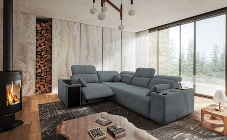 Ecksofa mit Schlaffunktion Tesalia II Lux grau links komfortables Ecksofa mit verschiebbarer Rückenlehne und ausziehbarer Fußstütze
