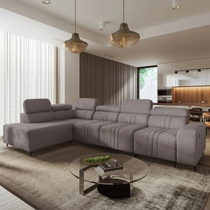 Ecksofa mit Schlaffunktion Castel XI grau braun linke Seite bequemes Ecksofa mit Bettzeugablage strapazierfähiger Stoff