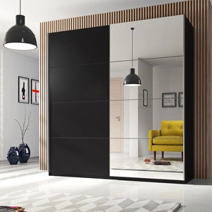 Beta Schiebeschrank 180 cm schwarz geräumiger Kleiderschrank mit Spiegel ist perfekt für Räume jeder Größe