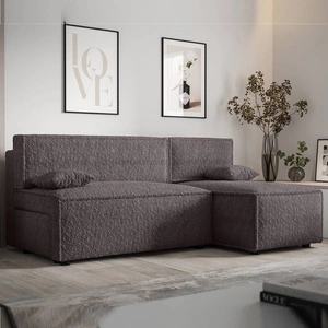 Ecksofa mit Schlaffunktion Brandon graphit rechte Seite weicher Stoff mit charakteristischer Schlingenoberfläche Bettzeugbehälter