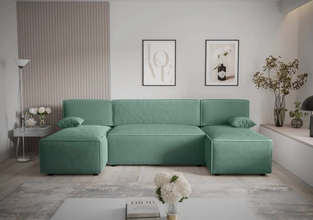 Ecksofa mit Schlaffunktion Brandon U Patina Bettzeugcontainer dreidimensionaler Stoff mit ausdrucksvollen Streifen