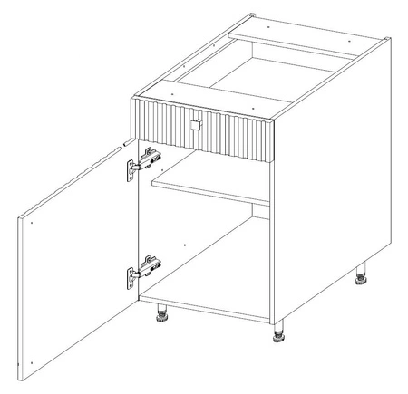 Stehender Küchenschrank mit Schublade und Regal Verdi 50 D 1F 1S BB feuchtigkeits- und beschädigungsbeständiger Schrank schwarze Metallgriffe