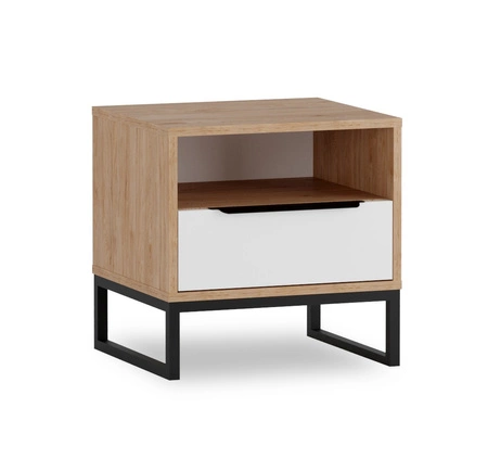 Imola Eiche hickory / weiß Nachttisch mit Schublade stilvoller Loft-Stil Nachttisch für Schlafzimmer oder Jugendzimmer