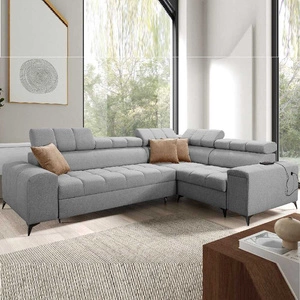 Ecksofa mit Schlaffunktion Bolmso II grau rechtsseitiges Ecksofa mit Bettzeugauszug mit Vollauszug in der Seite des Möbels