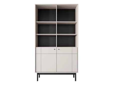 Bücherregal Modesta 104 cm beige einfache Form in gedeckten Farben dezente Metallgriffe Bücherregal mit Türen im japanischen Stil