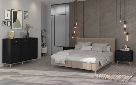 Kommode Kioto I 125 cm schwarz graphit minimalistische Form ideale Kommode für Schlafzimmer oder Wohnzimmer Gold Accessoires