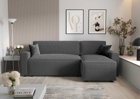 Ecksofa mit Schlaffunktion Brandon Bis grau rechte Ecke dreidimensionaler Stoff mit ausdrucksstarken Streifen Bettzeugbehälter