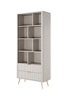 Lante Bücherregal 88 cm beige elegantes Bücherregal mit Schubladen Designer-Riffelungen an den Fronten Metallgriffe mit Goldrand