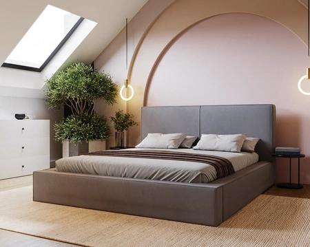 Polsterbett Belli 160x200 grau stilvolles Bett mit Bettzeugablage komfortables Kopfteil besticht durch sein elegantes Design